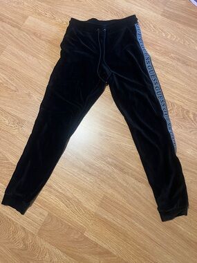 Guess Black Velour Joggers with Logo Side Tape